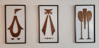 (3) Mid Century Modern Wood Sculpture Wall Accents