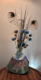 Vintage SIGNED Artisan Ceramic Flower Pot With Artificial Arrangement