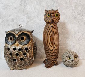 (3) Assorted Owl Home Decor Figures