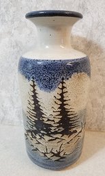 Vintage Handmade SIGNED Ceramic Pottery Vase WILDERNESS Theme