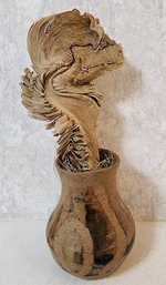 Handmade SIGNED Pottery Vessel With Driftwood Style Arrangement