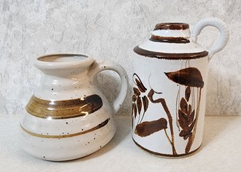 (2) Vintage Pottery Pitcher Style Vessels With Handles