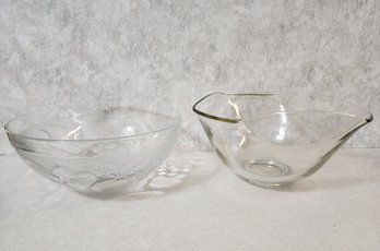 (2) Large Clear Glass Serving Bowls