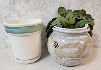 (2) Household Flower Pots W/ (1) Indoor Plant