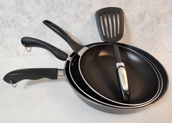 Assortment Of Non Stick Pans With Spatula