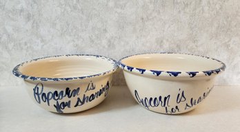 (2) Handmade Large POPCORN IS FOR SHARING Ceramic Serving Bowls