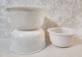 Assortment Of Vintage White Milk Glass Style Serving Mixing Bowls