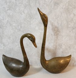 Pair Of Vintage Brass Swan Figures