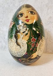 Vintage Ukranian Hand Painted Wooden Egg