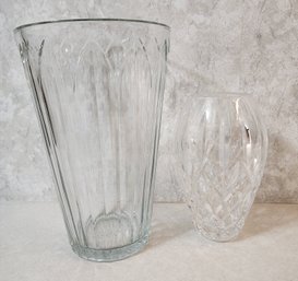 (1) Large Cut Glass Vase And (1) Lead Crystal Vase