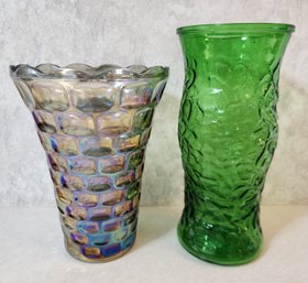 (2) Colored Art Glass Flower Vases