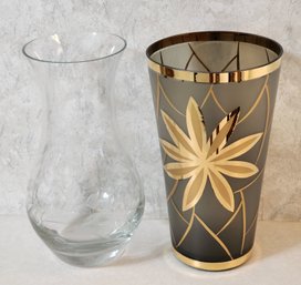 (2) Fancy Art Glass Flower Vase Vessels