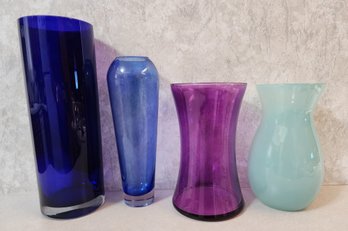 (4) Colorful Glass Flower Vases