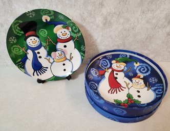 Set Of (4) VIGOR Decorative Christmas Snowman Plates