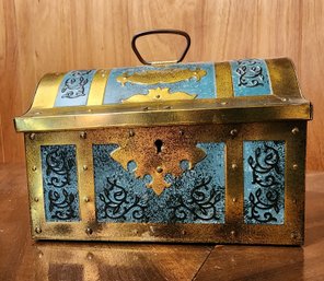 Vintage WEST GERMAN Tin Treasure Chest Style Decorative Container
