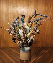 Vintage Ceramic Flower Vessel With Artificial Arrangement