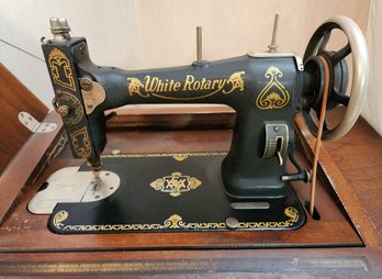 Antique WHITE ROTARY Sewing Machine With Cabinet