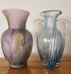 (2) Beautiful Art Glass Flower Vase Vessels