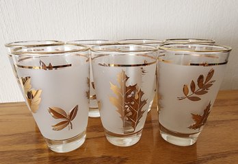 Vintage Mid Century Modern Frosted Drinking Glasses With Gold Accents #1