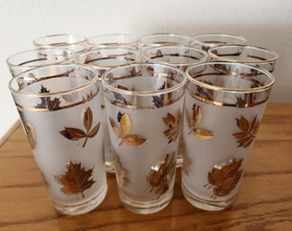 Vintage Mid Century Modern Frosted Drinking Glasses With Gold Accents #2
