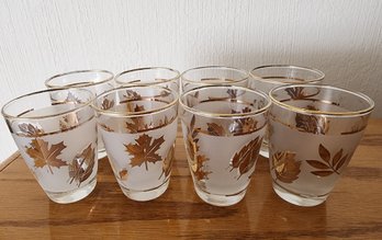 Vintage Mid Century Modern Frosted Drinking Glasses With Gold Accents #3