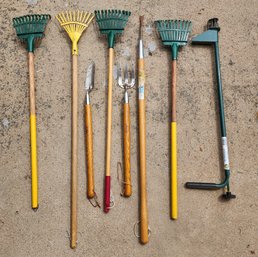 Assortment Of Rakes And Garden Tools