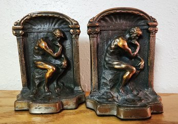 Set Of Vintage Thinking Man Metal Bookends