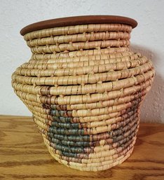 Vintage Woven Basket With Ceramic Lid