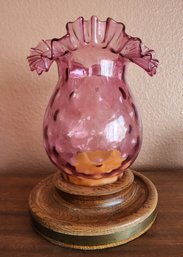 Vintage Pink Inverted Thumbprint Art Glass On Wooden Base Selection