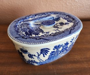 Vintage MORIYAMA Blue Willow Fine China Canister Dish With Lid