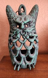 Vintage Cast Metal Owl Candle Accent Decor