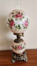 Vintage Hurricane Decorative Table Lamp With Handpainted Floral Glass Accent Shades