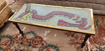 Vintage Mosaic Style Brass Edge Rectangular Coffee Table With Dragon Theme