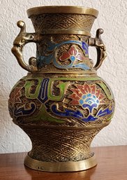 Vintage Cloisonne Vase Bronze With Elephant Handles
