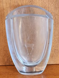 Art Deco STROMBERGSHYTTAN Swedish Art Glass Vase With Etched Antelope