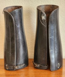 WW1 Vintage Black Leather Officer's Leg Ankle Gaiter Set