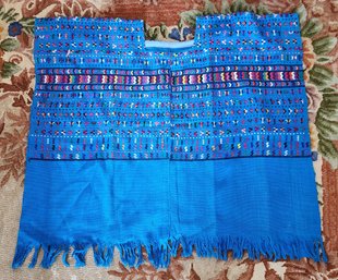 Vintage Ceremonial Woven Huipil Poncho Tunic - BLUE Multicolor