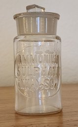 Vintage AMMONIA SULPHATES Glass Container With Lid