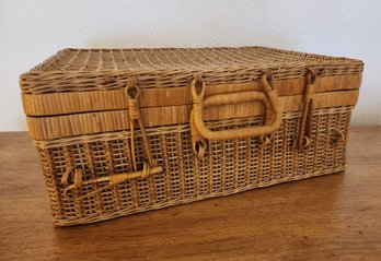 Vintage Wicker Basket Suitcase Picnic Transport