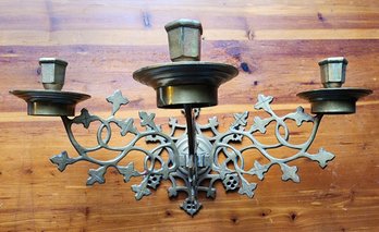 Vintage Made In Holland Triple Candle Cast Brass Wall Sconce