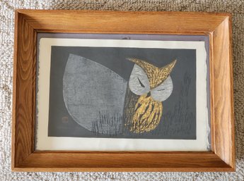 Vintage MOONLIGHT NIGHT, SLEEPING OWL Woodblock Print By Karou Kawano