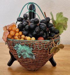 Hanging Wall Fruit Accent Woven Wicker Basket With Variety Of Soft Touch Artificial Fruit