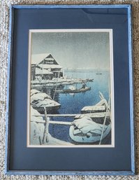 Kawase Hasui - Snow In Mukojima - Japanese Vintage Woodblock Painting Print Framed