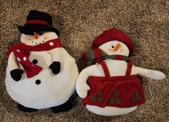 (2) Plush Snowman Style Holiday Decorations