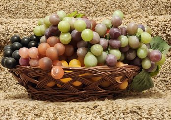 Assortment Of Artificial Grapes And Basket