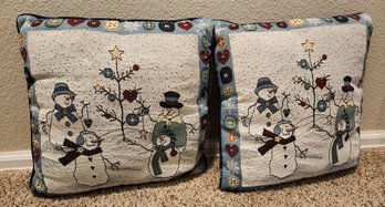 (2) Snowman Theme Throw Pillows