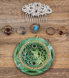 Assortment Of Rings, Artificial JADE Pendant And Hair Pick #A27