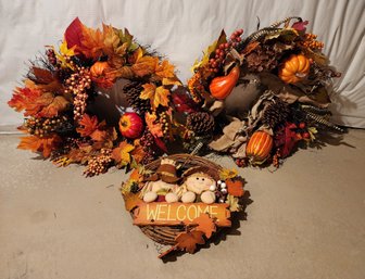 (3) Thanksgiving Fall Season Decorative Wreaths
