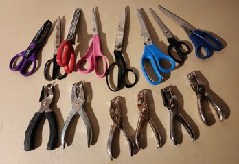 Assortment Of Scissors And Hole Punch Tools