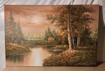 Vintage Cabin In The Woods Original Fine Art Oil Painting On Canvas